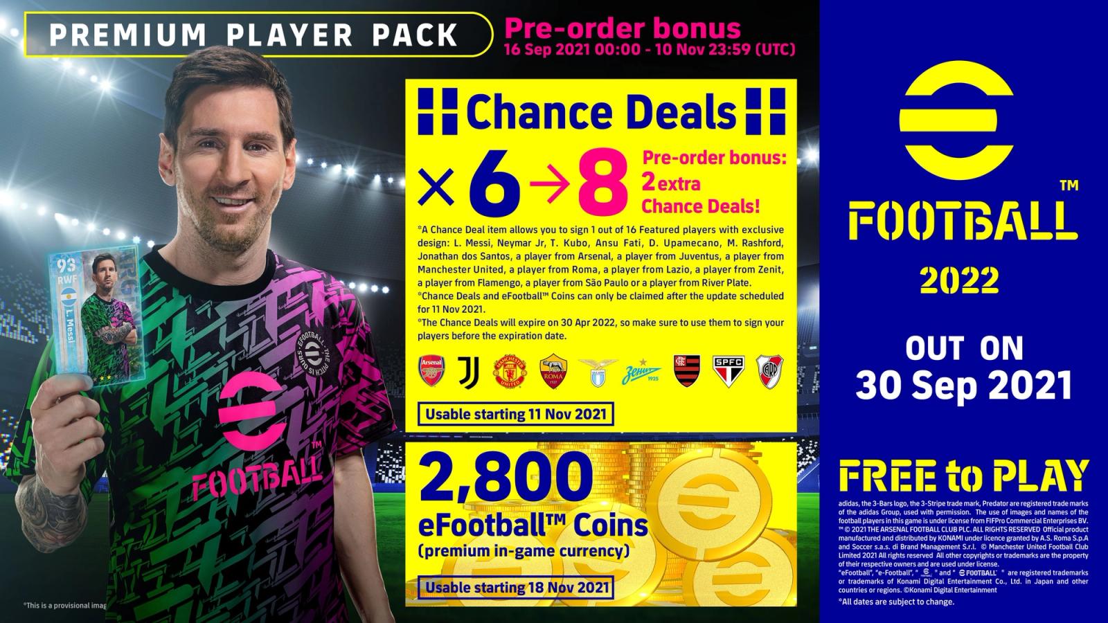 efootball 2022 pre order pack bonuses 