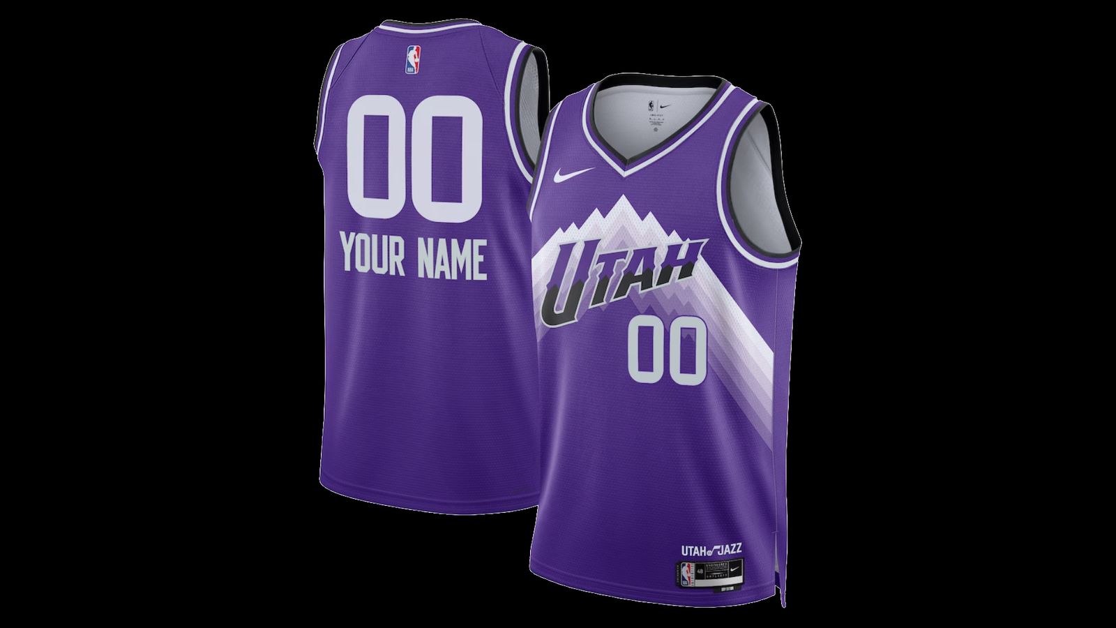 A purple jersey with a white mountain outline on the front as well as Utah branding.