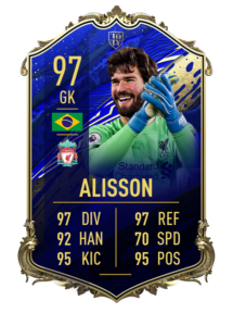 Alisson's 97 OVR TOTY card