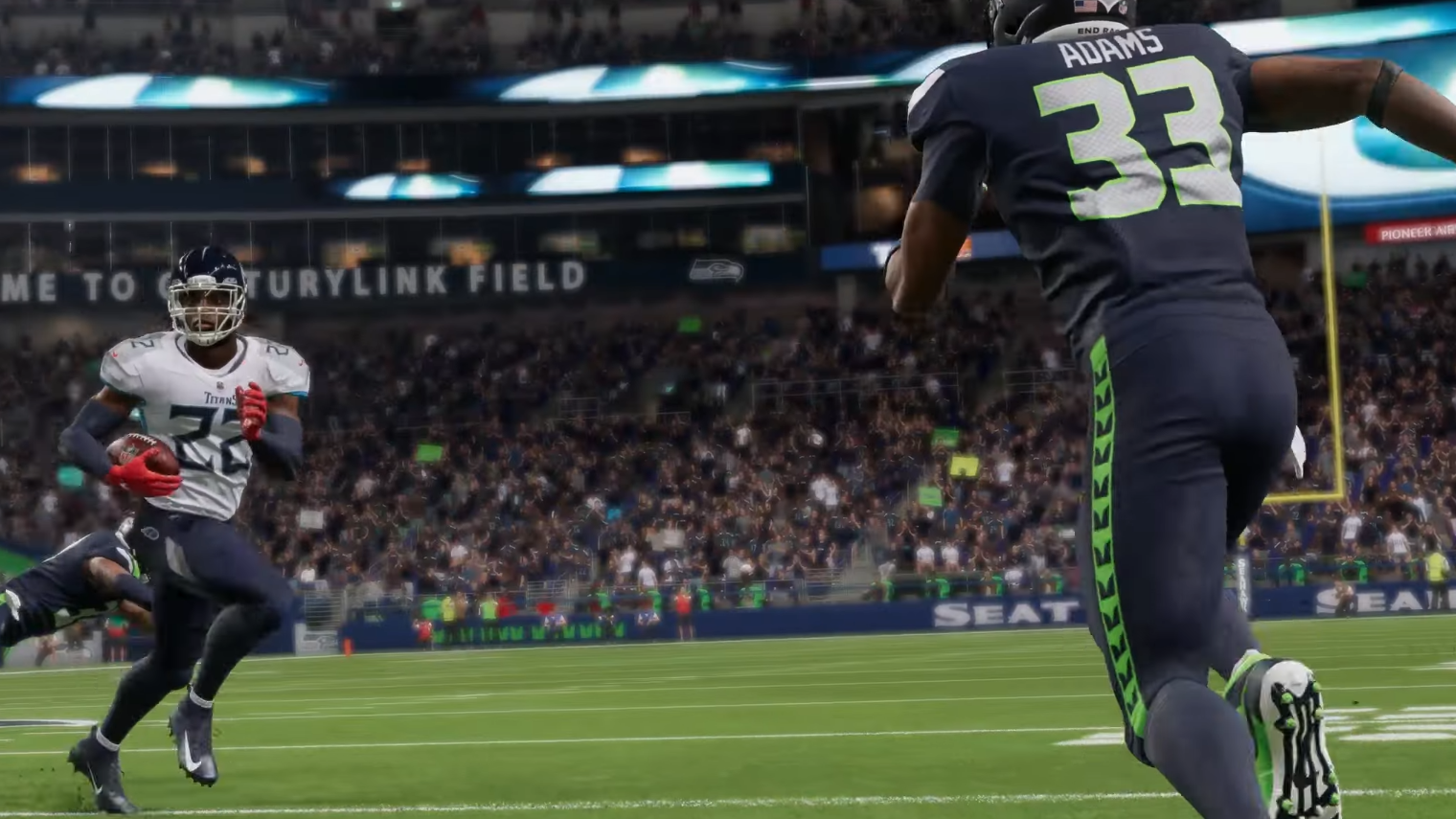 Derrick Henry prepares to make his move on Jamal Adams in Madden 22