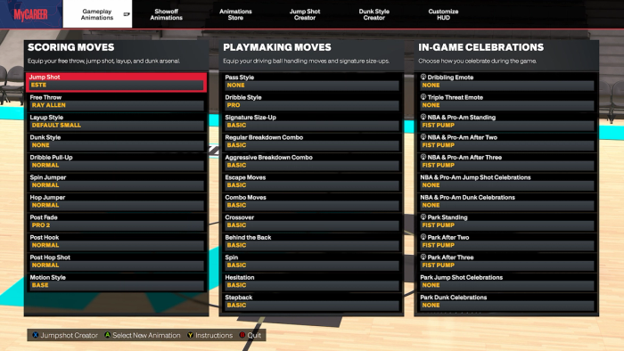 NBA 2K24 animations menu