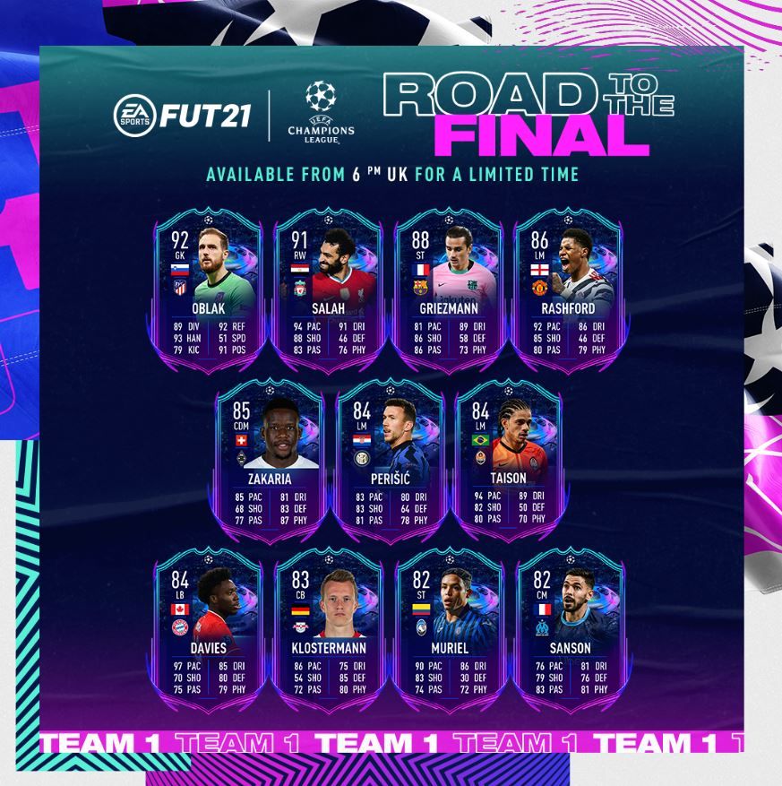 FIFA 21 Road to the Final (RTTF) Team 1: All Cards – Salah, Rashford ...