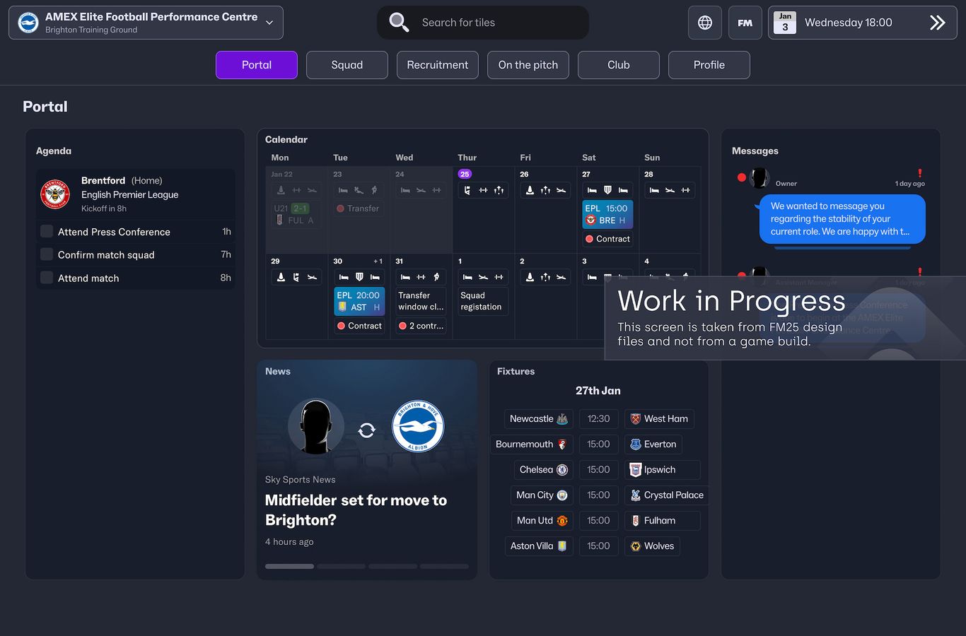 An early example of the new UI for Football Manager 2025