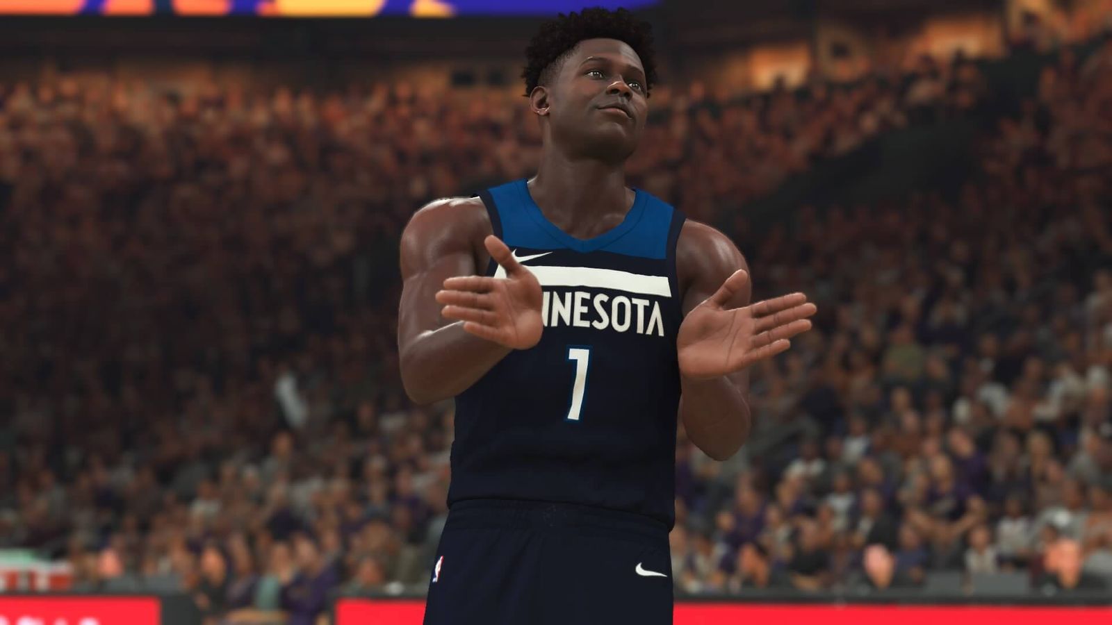 T-Wolves guard Anthony Edwards celebrates in NBA 2K21.