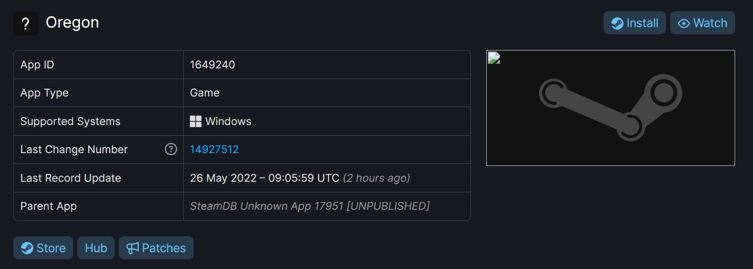 A screenshot of the SteamDB page is rumoured to show Returnal.