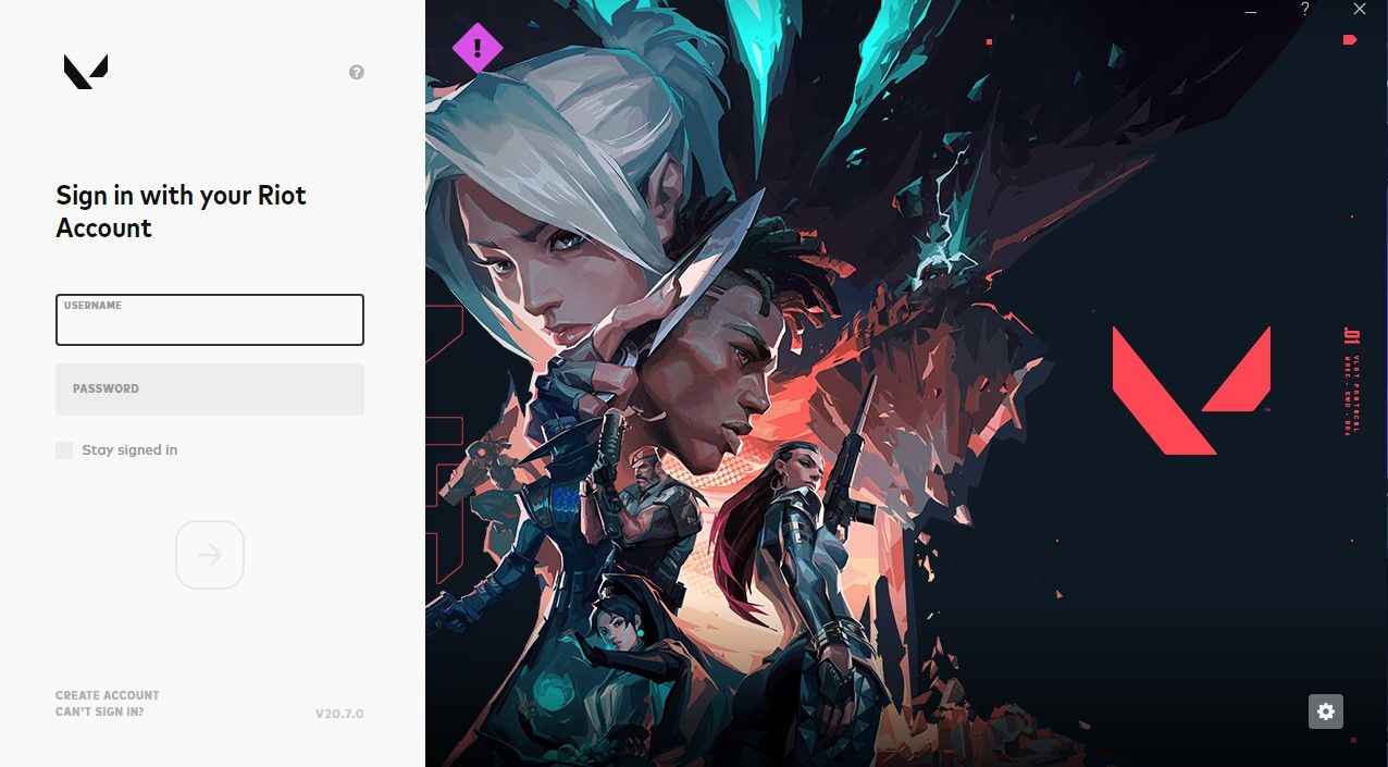 Valorant login screen
