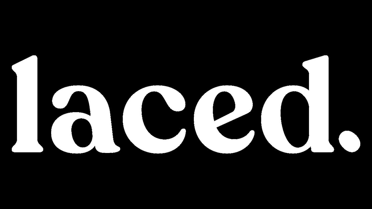 Laced logo followed by a fullstop in white.