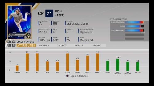 MLB The Show 20 Josh Hader Diamond Dynasty Closing Pitcher RTTS Franchise Mode