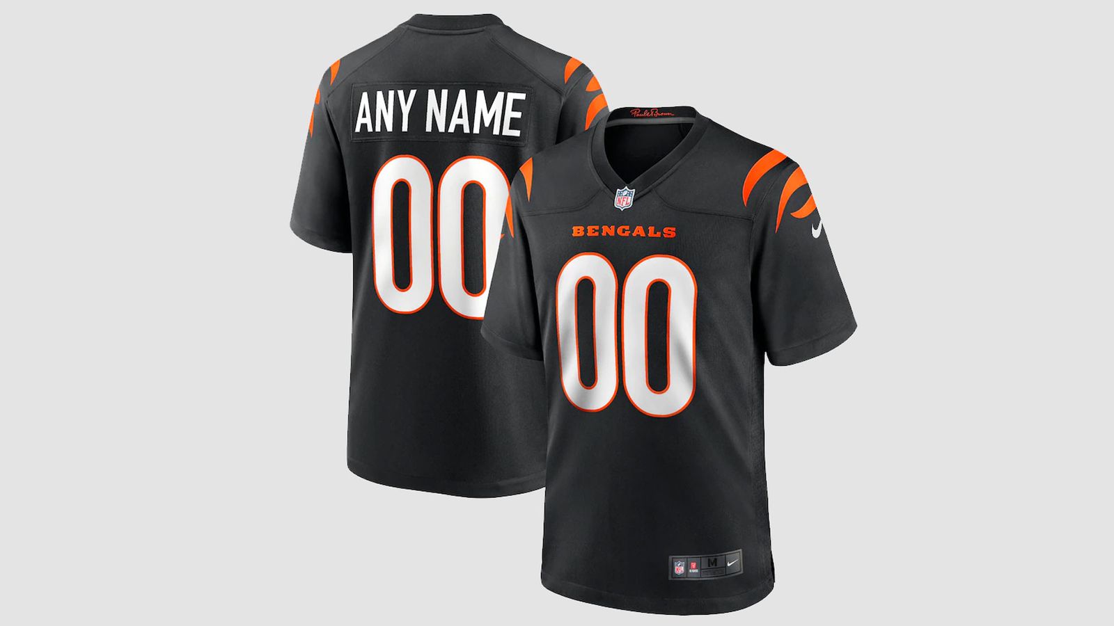 Best NFL jerseys Cincinnati Bengals product image of a black kit with orange tiger stripes on the sleeves.