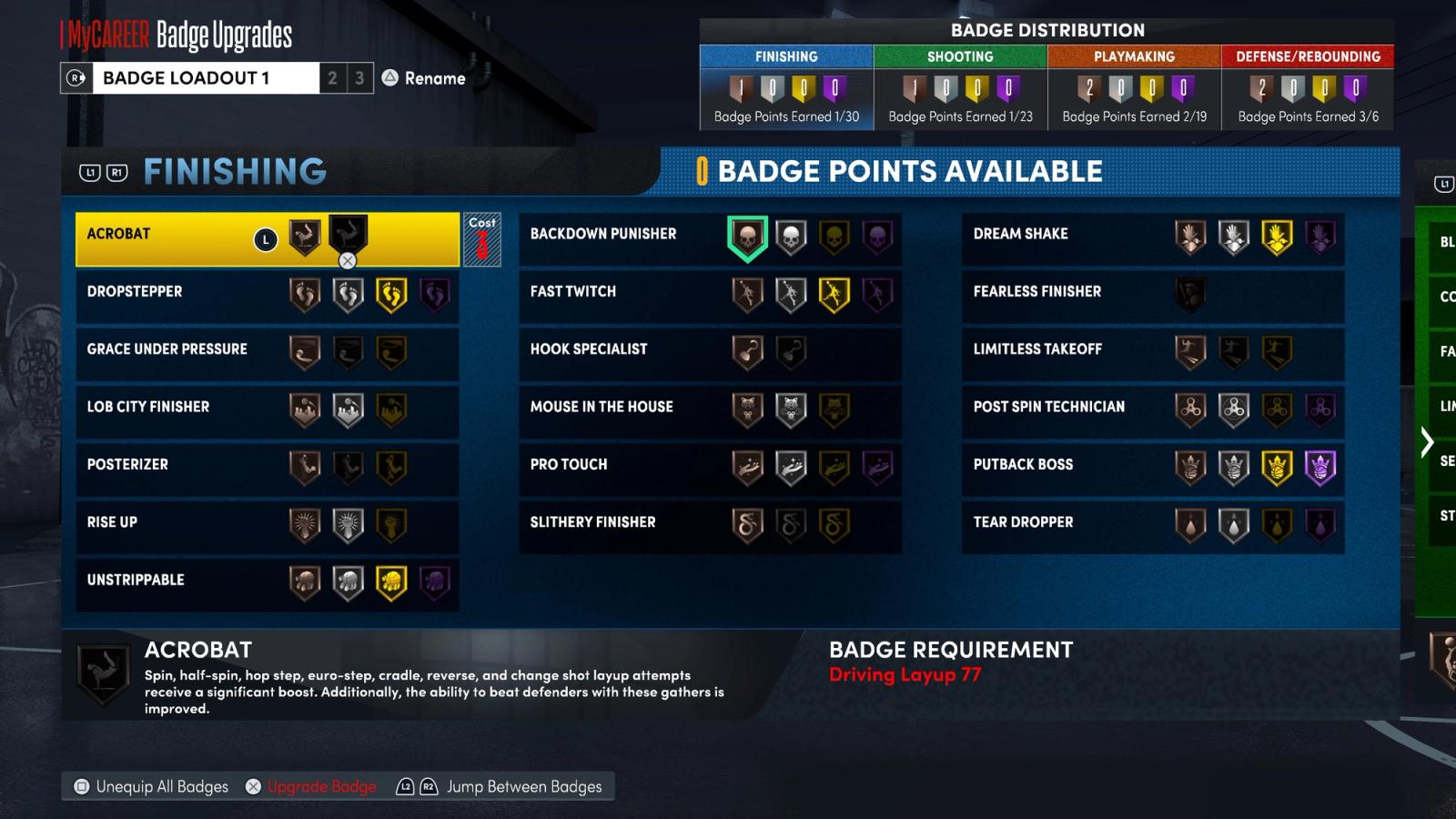 NBA 2K22 Badges Finishing Tab