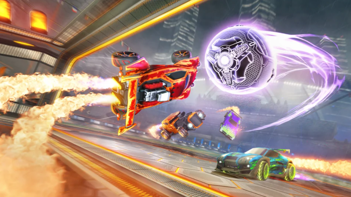 A screenshot of Rocket League 2v2 Heatseeker game mode.