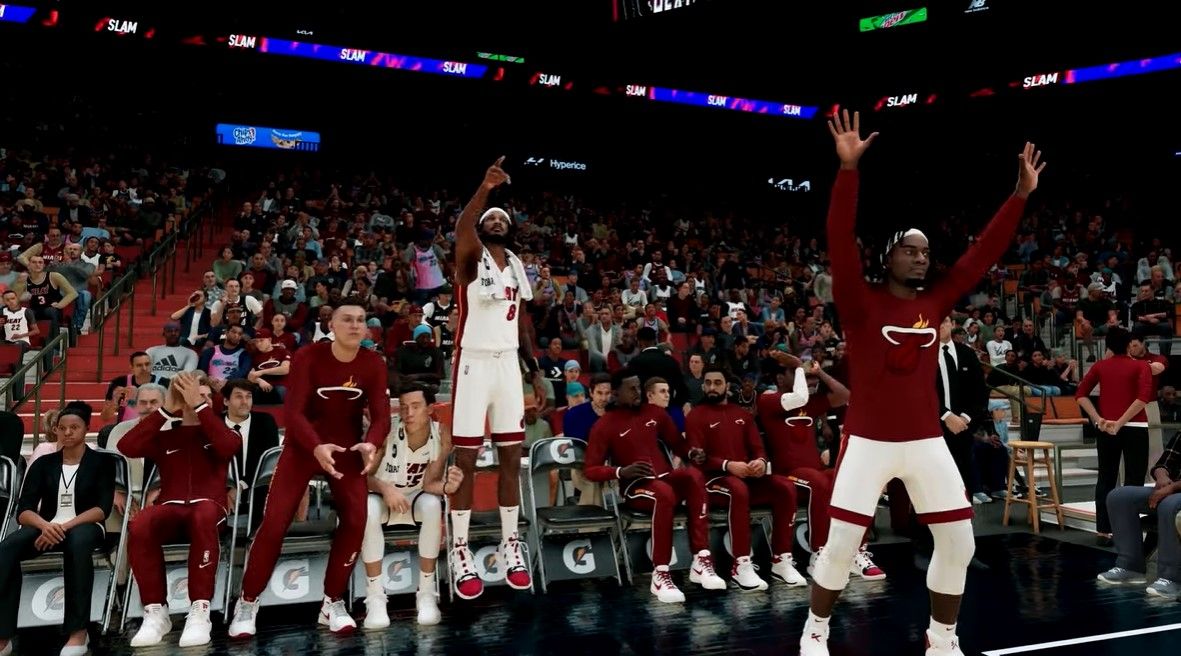 The Miami Heat clear the bench in NBA 2K22