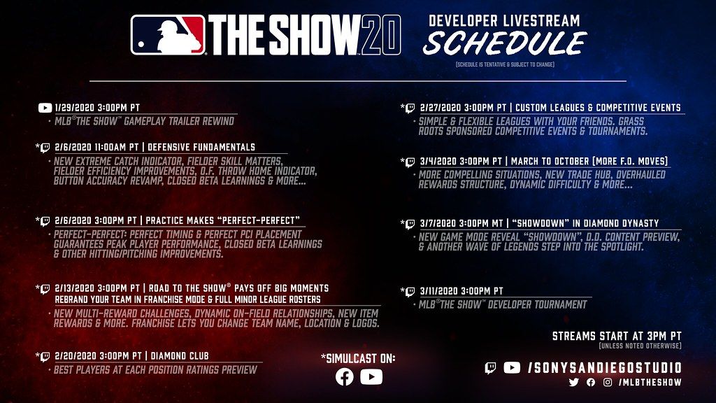 mlb the show 20 gameplay developer livestream schedule