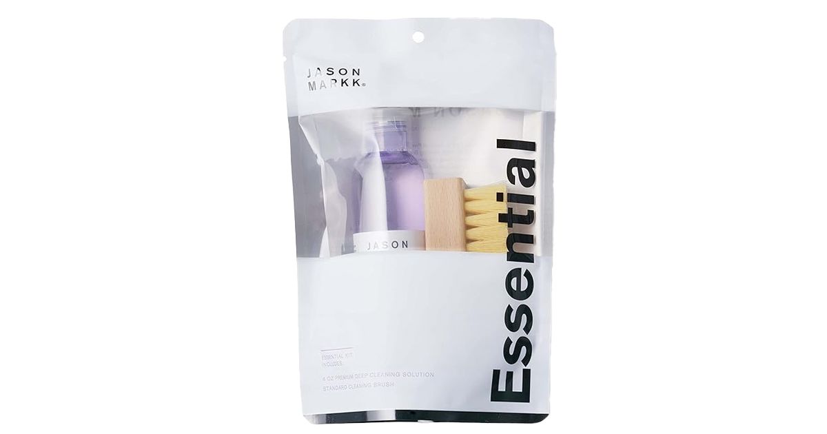 Jason Markk Shoe Cleaner Essentials product image of a silver pouch with cleaning products inside.