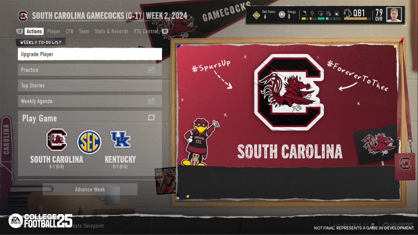 EA Sports College Football 25 Road To Glory Menu