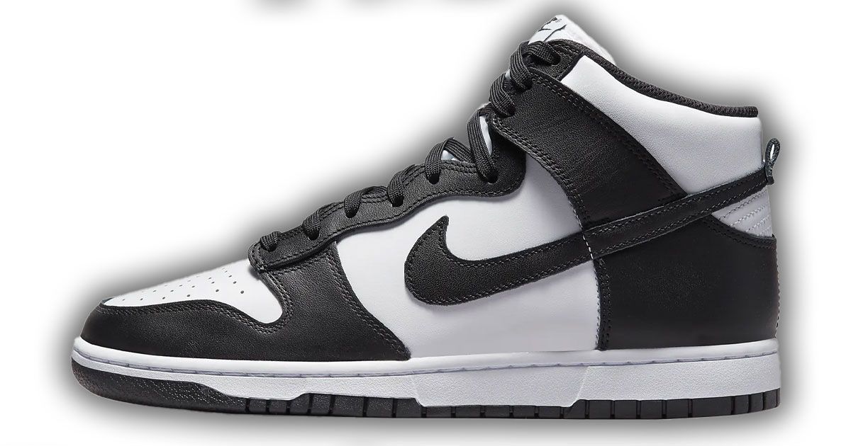 Nike Dunk product image of a white and black high-top sneaker.