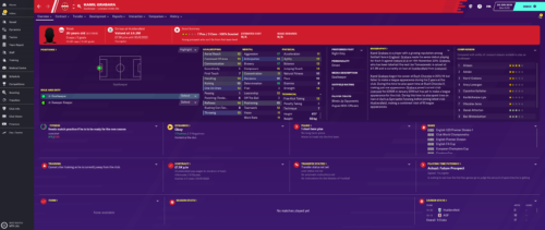 Grabara's starting Football Manager 2020 attributes and information.