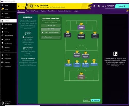 Borussia Dortmund's starting FM20 tactics