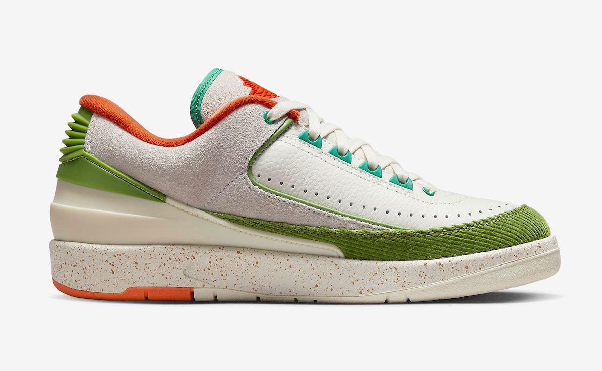 TITAN x Air Jordan 2 Low product image of a Sail and Coconut Milk leather sneaker with orange, green, and teal details.