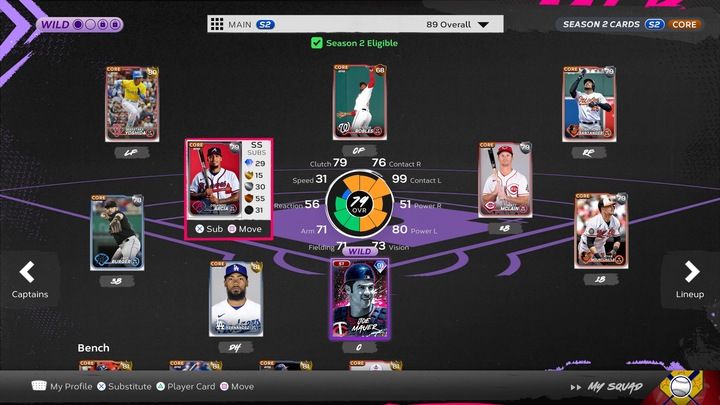 MLB The Show 24 Diamond Dynasty lineup with Wild Card Slots being used