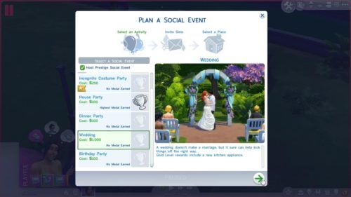 wedding invite screen for the Sims 4