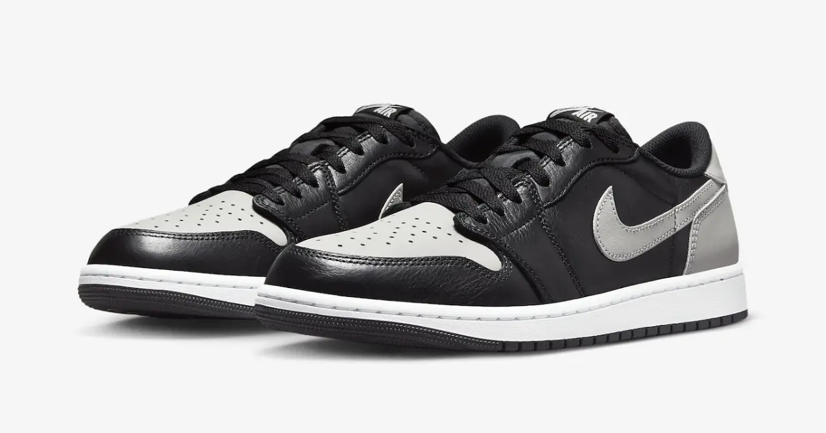 Air Jordan 1 Low "Shadow" product image of a pair of black and grey low-tops with white midsoles.