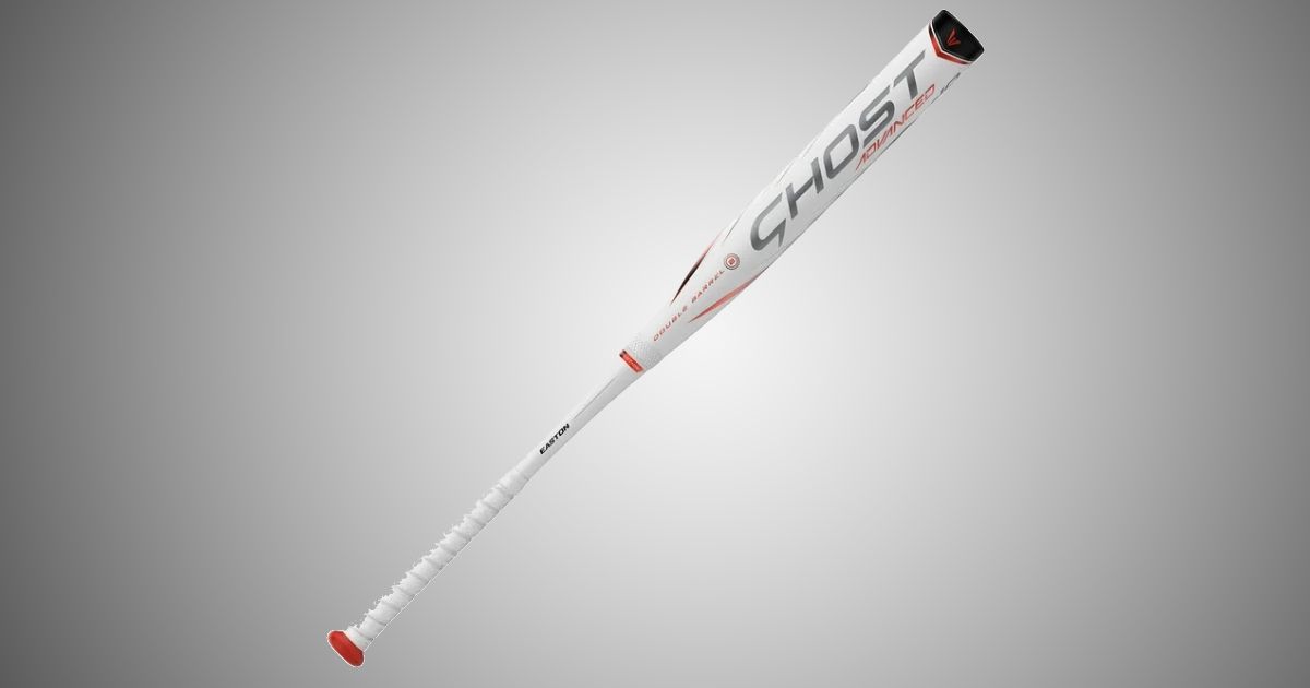 Easton Ghost Advanced product image of a white softball bat with silver and red details.