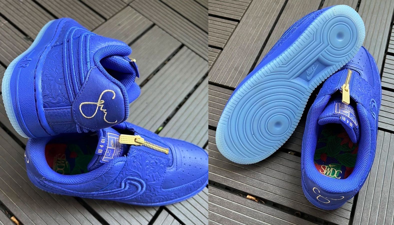 Serena Williams x Nike Air Force 1 product image of blue, zip-up low-tops.