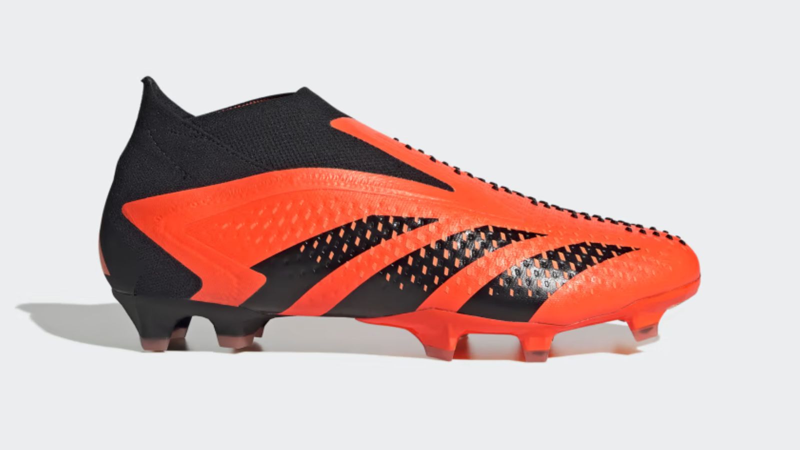 adidas Predator Accuracy+ product image of an orange and black laceless football boot.