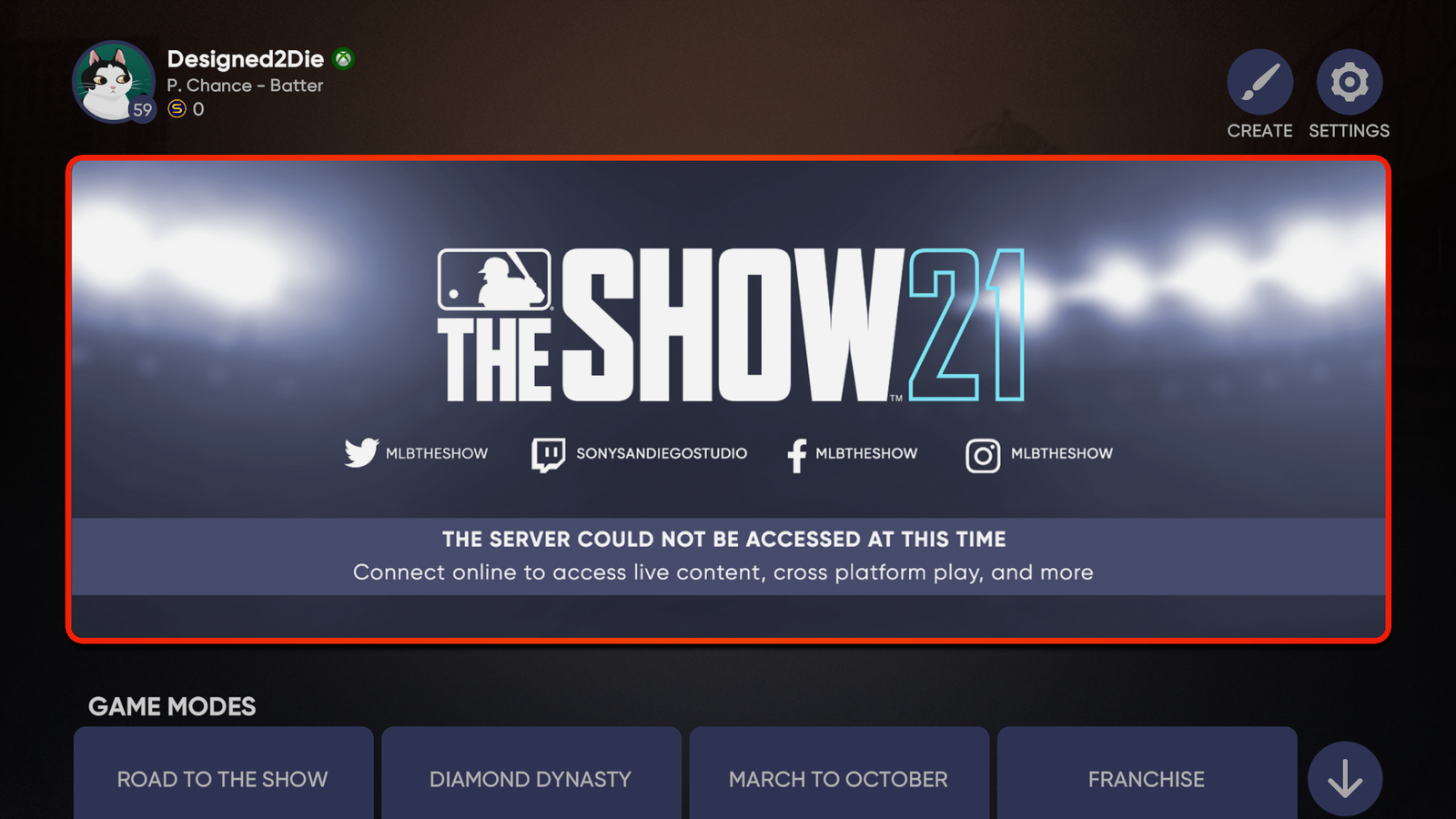 MLB The Show 21 servers down status unhandled server exception occurred