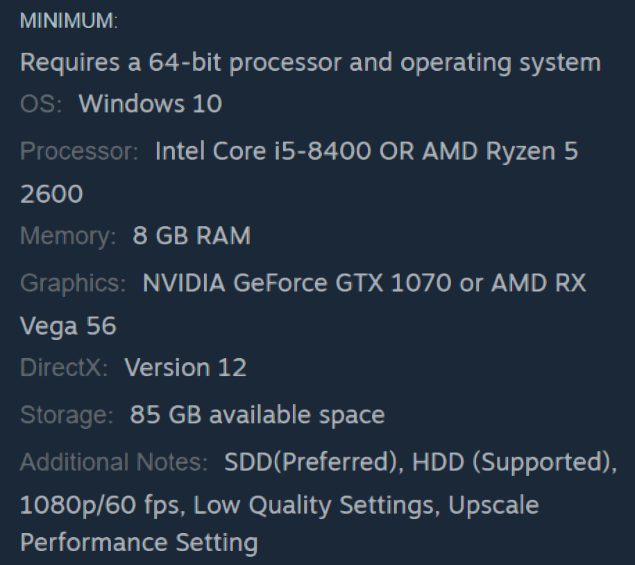 Hogwarts Legacy Minimum System Requirements