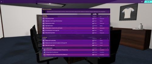 Tottenham Hotspur's board expectations at the start of FM20.