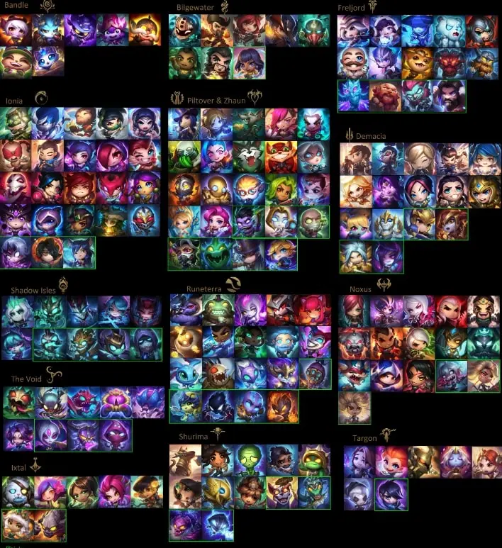 Visual Champie Icon List for Winter 2023 Essence Emporium shared by Tai_Ly on Reddit.