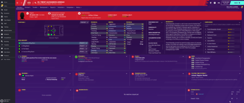 Alexander-Arnold's starting Football Manager 2020 attributes and information.