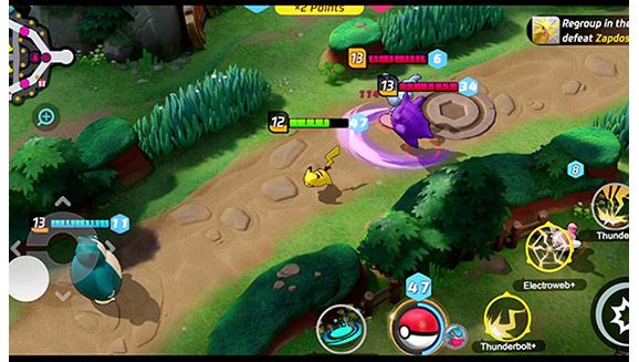 A scene from Pokemon Unite with Snorlax and Pikachu 