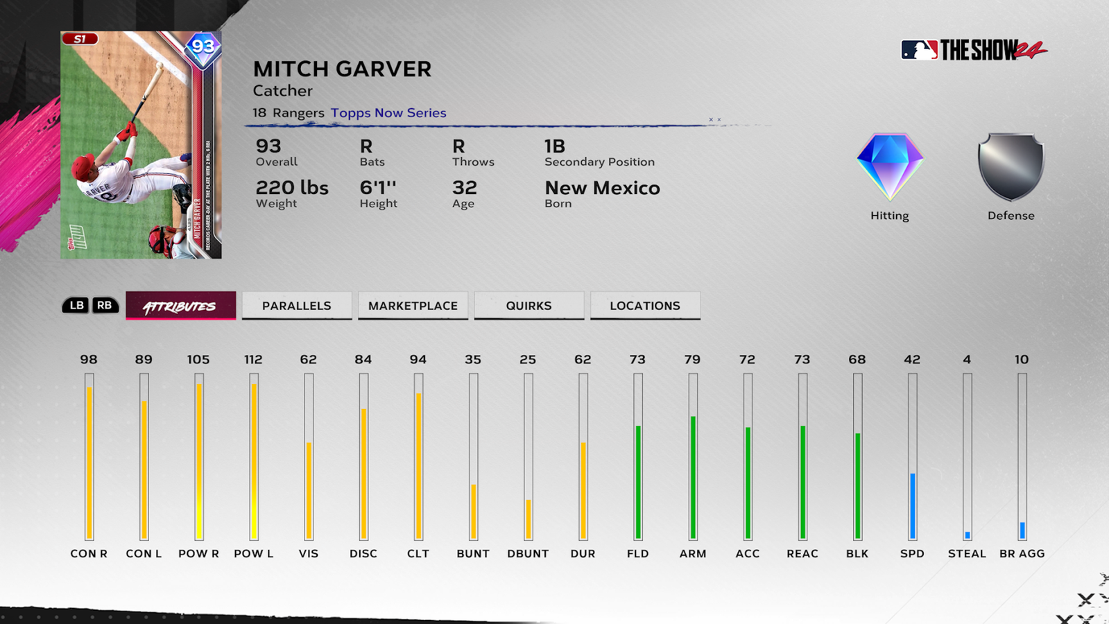 MLB The Show 24 Mitch Garver Team Affinity Season 1 Chapter 2 card