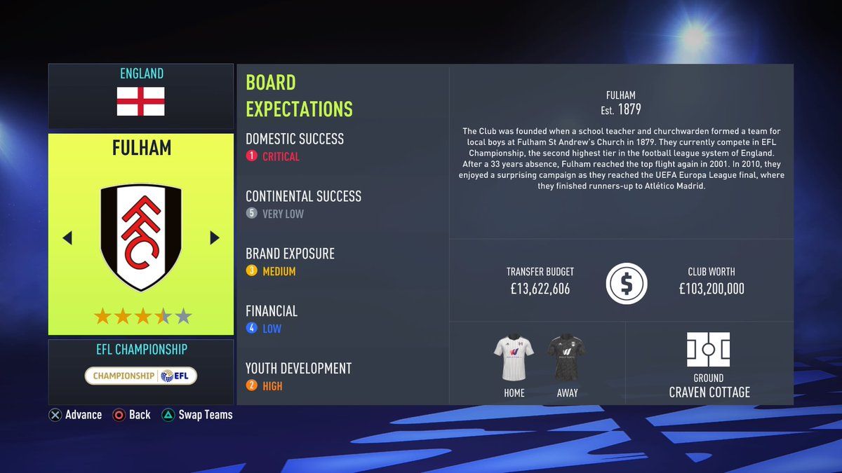 fifa 22 career mode fulham