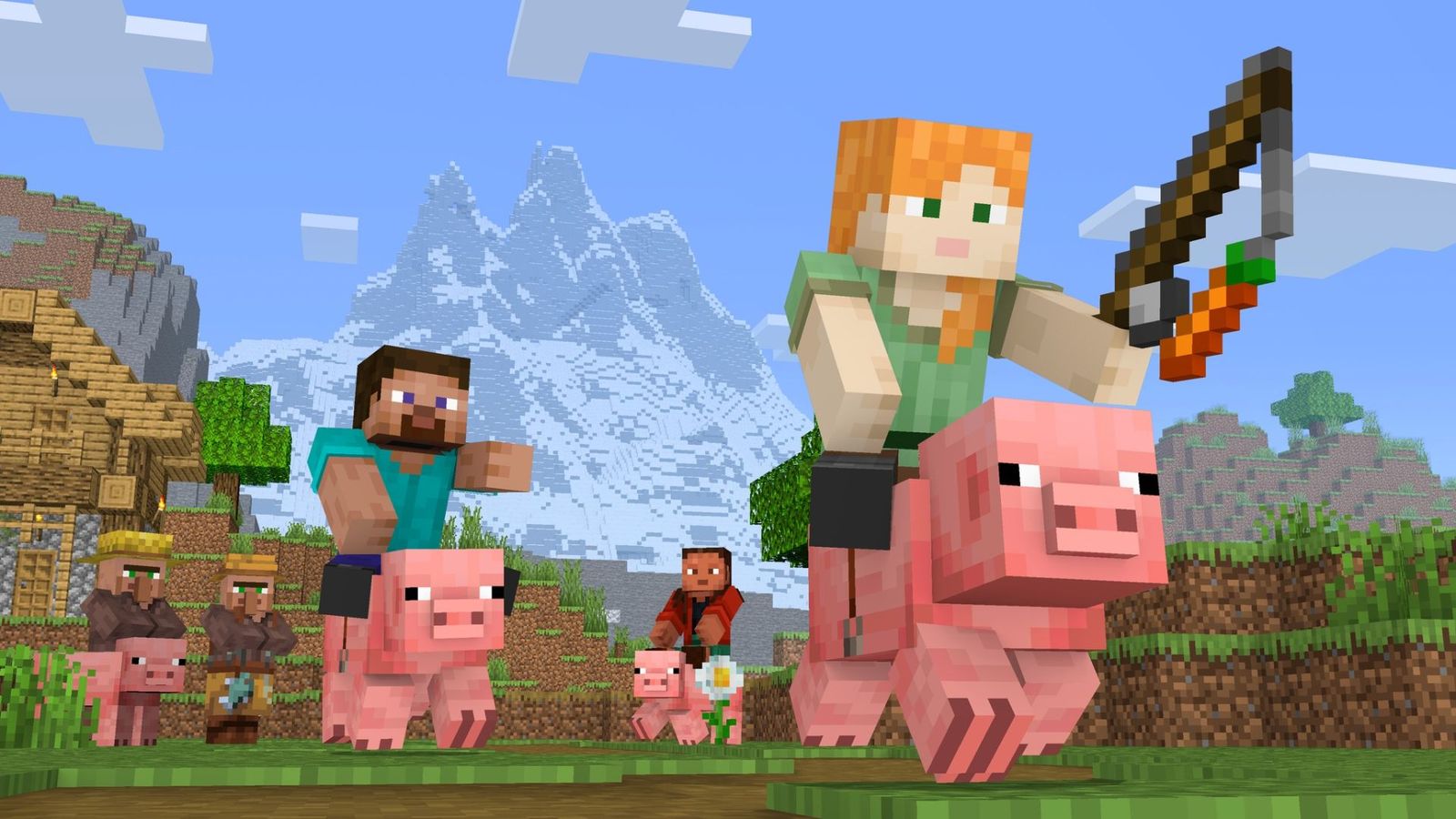 A promotional image of Alex and Steve from Minecraft.