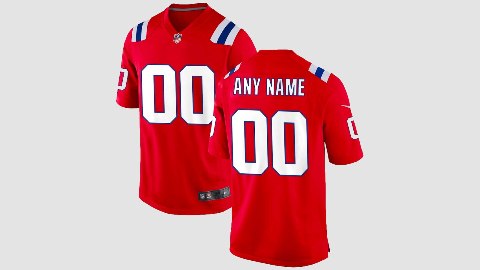 Best NFL jerseys New England Patriots product image of a red kit with white and blue accents.