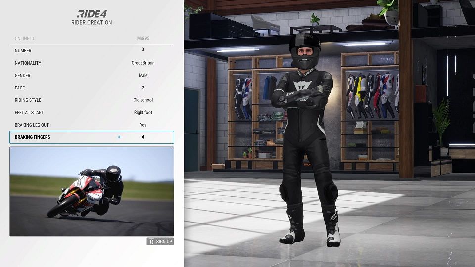 Ride 4 avatar player customisation screen career mode