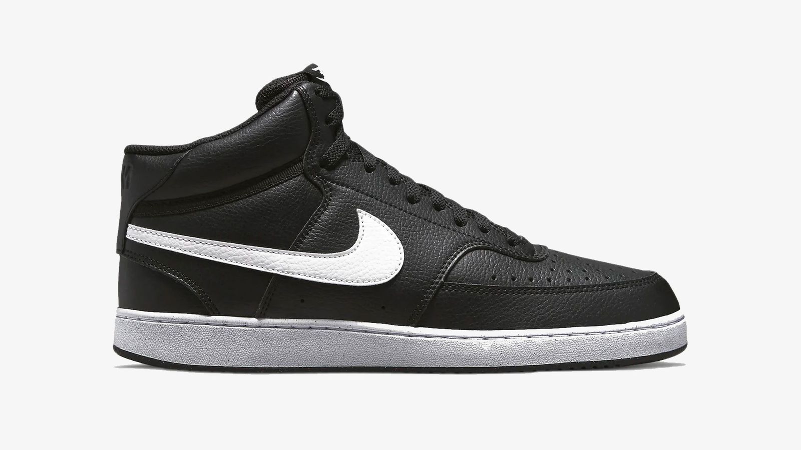 Nike Court Vision Next Nature Mid "Black White" product image of a black mid-top with white Swooshes.