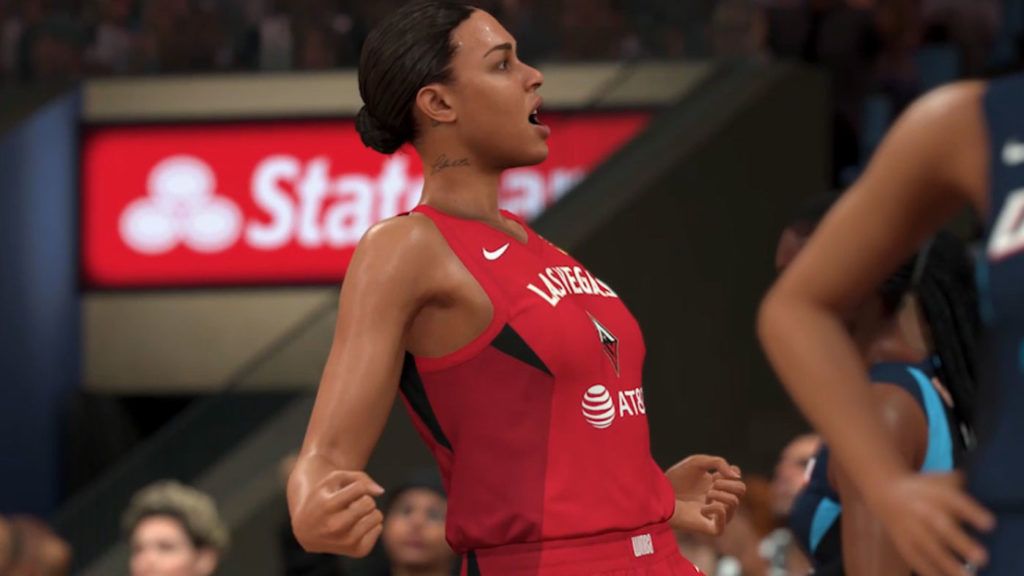 Las Vegas Aces center A'ja Wilson celebrates in NBA 2K21.