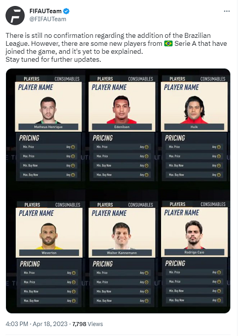 brazilian league players added fifa 23 tweet fifauteam