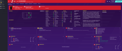 Mane's starting Football Manager 2020 attributes and information.