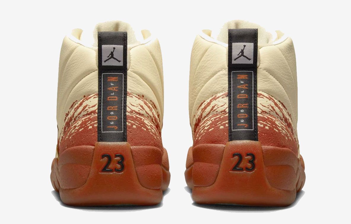 Eastside Golf x Air Jordan 12 product image of a Muslin and Black-Burnt Sunrise high-top with metallic gold accents.