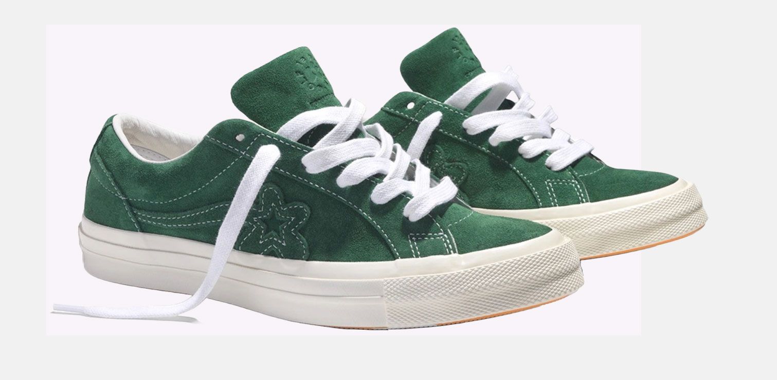 Converse x Golf le Fleur One Star product image of a pair of green sneakers.