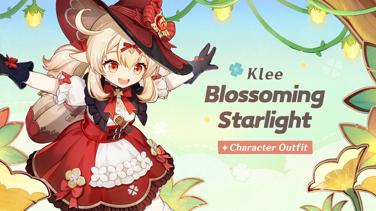 A screenshot of Genshin Klee's new skin "Blossoming Starlight" from Genshin Impact's official Twitter account.