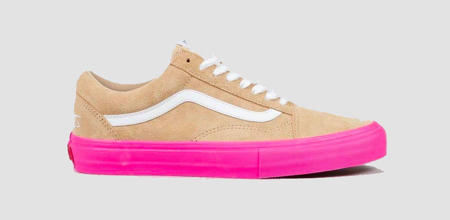 Golf Wang x Vans Old Skool product image of a wheat sneaker with pink midsole.