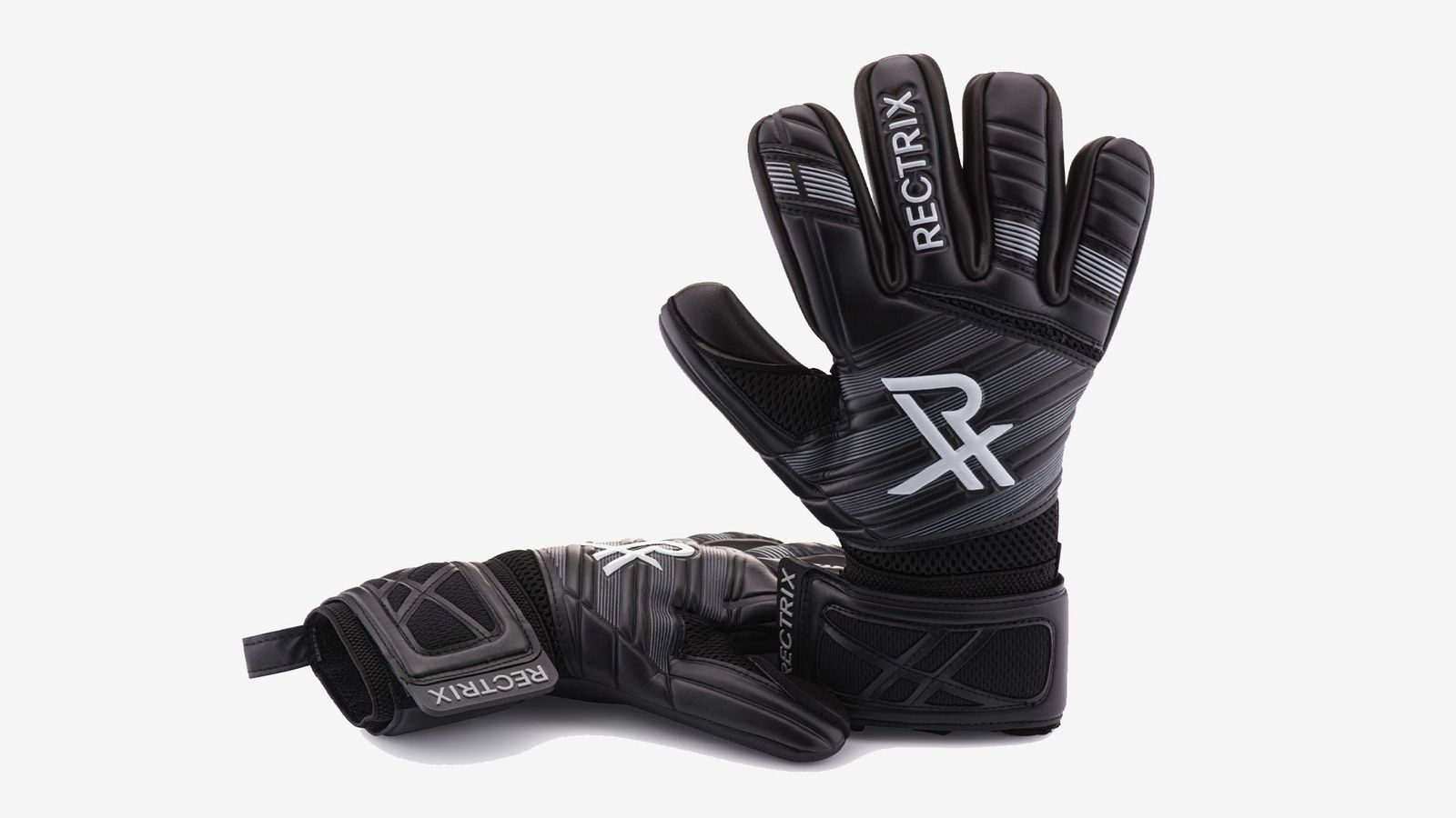 Rectrix 1.0 product image of a pair of all-black gloves with white branding.