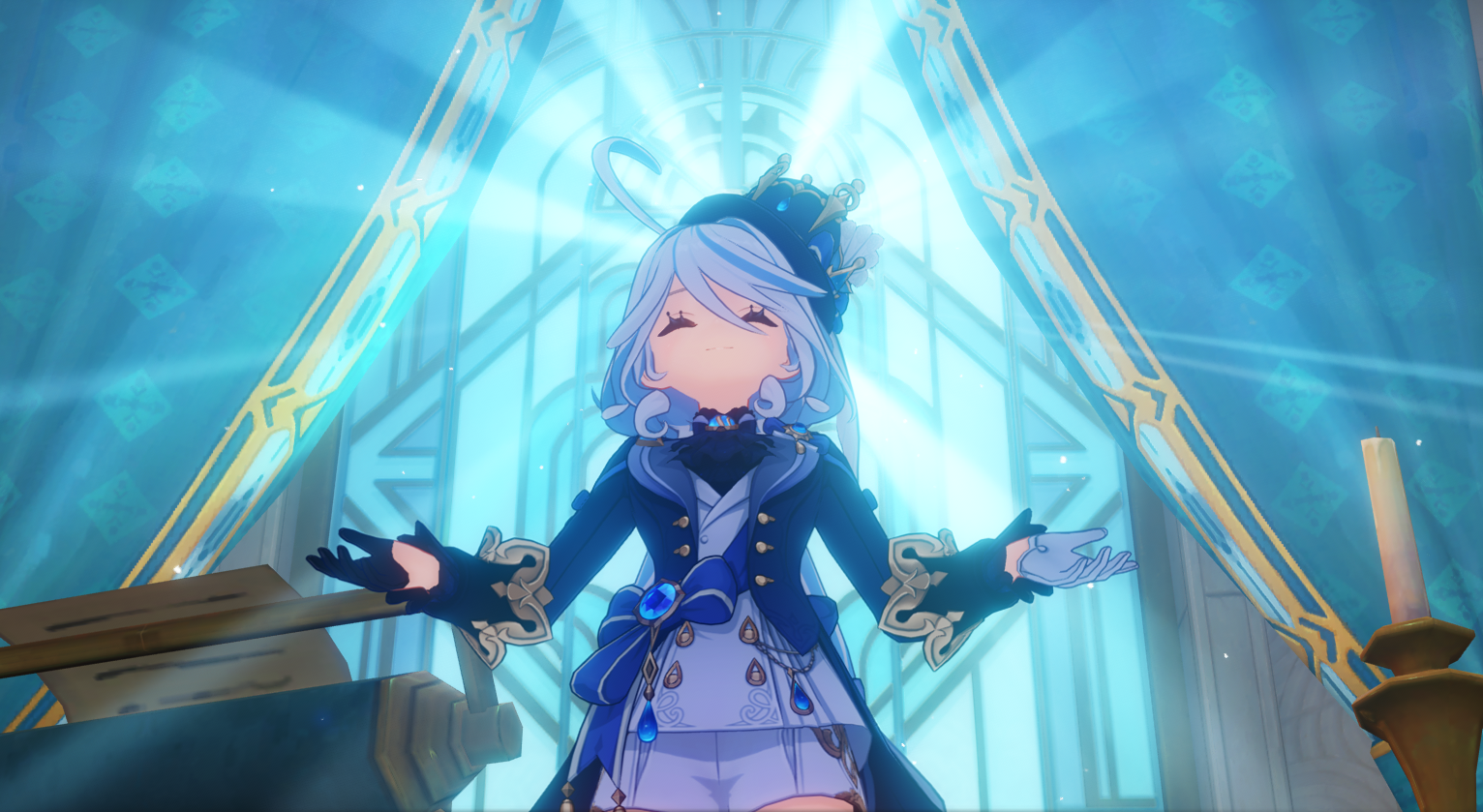 A screenshot of Furina from Genshin Impact Fontaine Archon Quest Act 3.